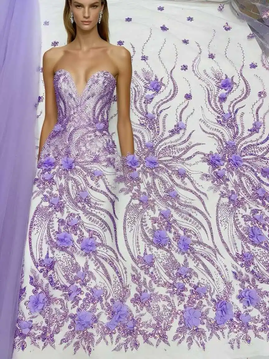 

New Design African Tulle Lace Fabric 2025 High Quality 3D Flower Embroidery Lace Fabric 5 Yards For Bride Wedding Party Dresses