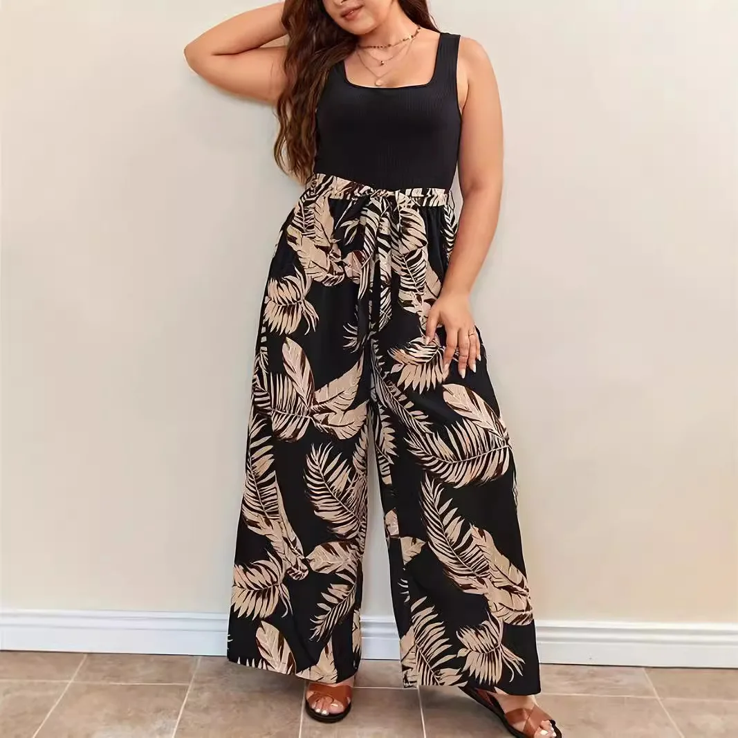 

Модные широкие брюки с тропическим принтом и высокой талией Materni, повседневные цельные комбинезоны для женщин, большие размеры, ультратонкие ПУ