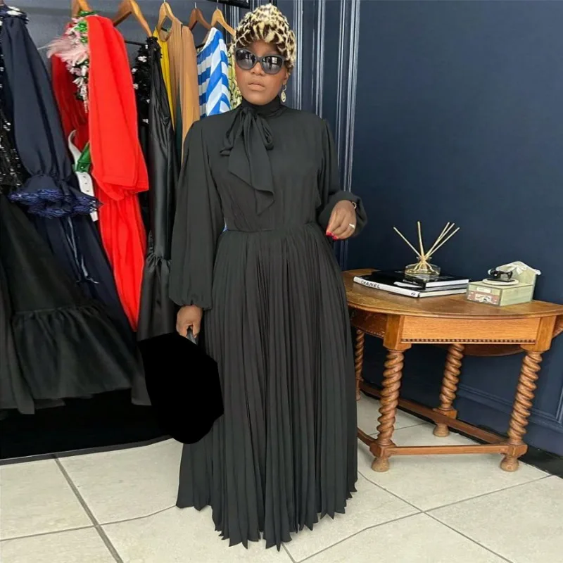 

KEXU Women Long Sleeve High Waist Pleated Big Swing Loose Maxi Dress Africa OL Work Evening Sexy Party Dresses Vestidos