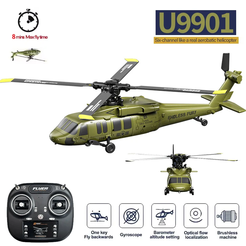 

U9901 RC Helicopter 6-Aixs Gyroscope 6CH Altitude Hold Optical Flow Brushless motor 2.4G Remote Control Helicopter Toy For Adult