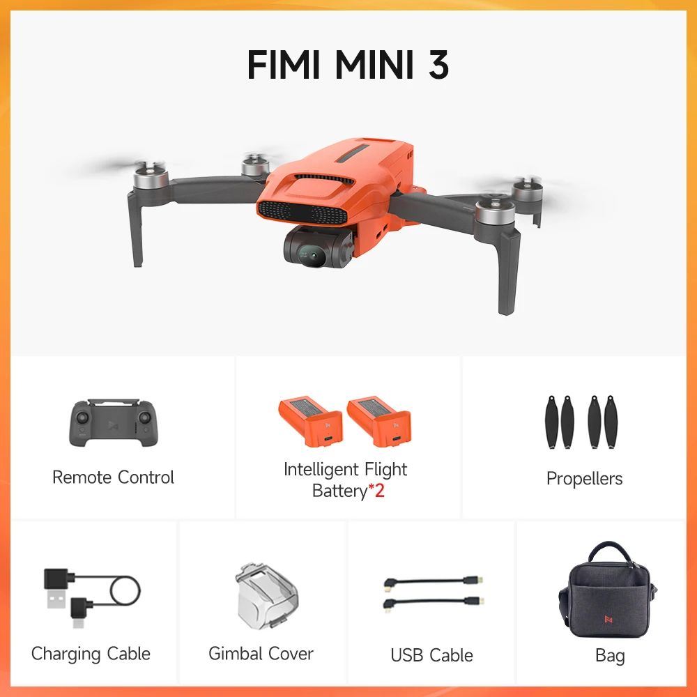 طائرة FIMI MINI 3 بدون طيار 4K احترافية AI Super Night Video 3-axis Gimbal 249g تصميم خفيف الوزن إنذار منخفض البطارية طائرة صغيرة بدون طيار