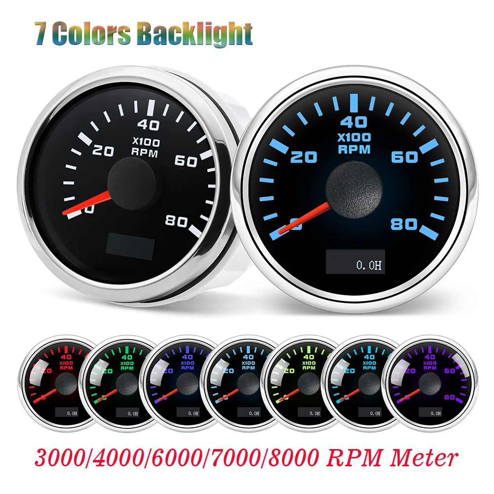 

2"52MM Car Gauge 3k 4k 6k 7k 8k RPM Tachometer Digital LCD Waterproof Boat Outboard Taco Hour Meter For 2-10 Cylinders Gasoline