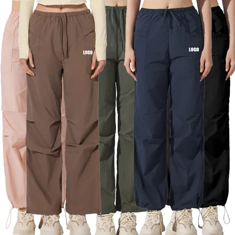 Custom LOGO women's three-proof lightweight pants outdoor mountaineering sports yoga pants high waist wide legs fitness trousers