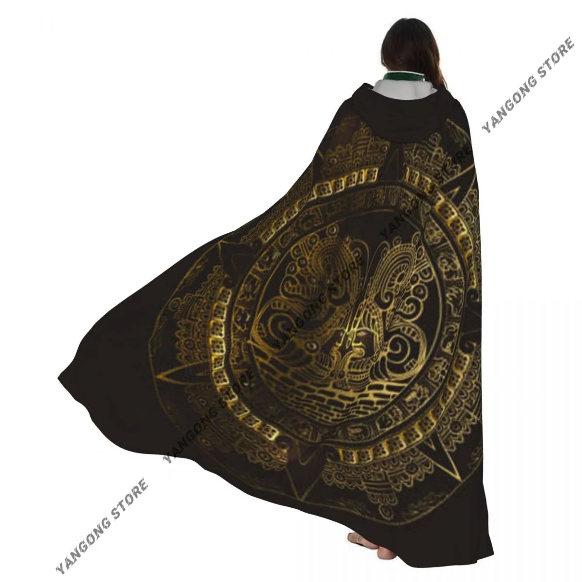 

Maya Calendar Aztec Cloak Hooded Cosplay Costume Halloween Adult Long Party Cape