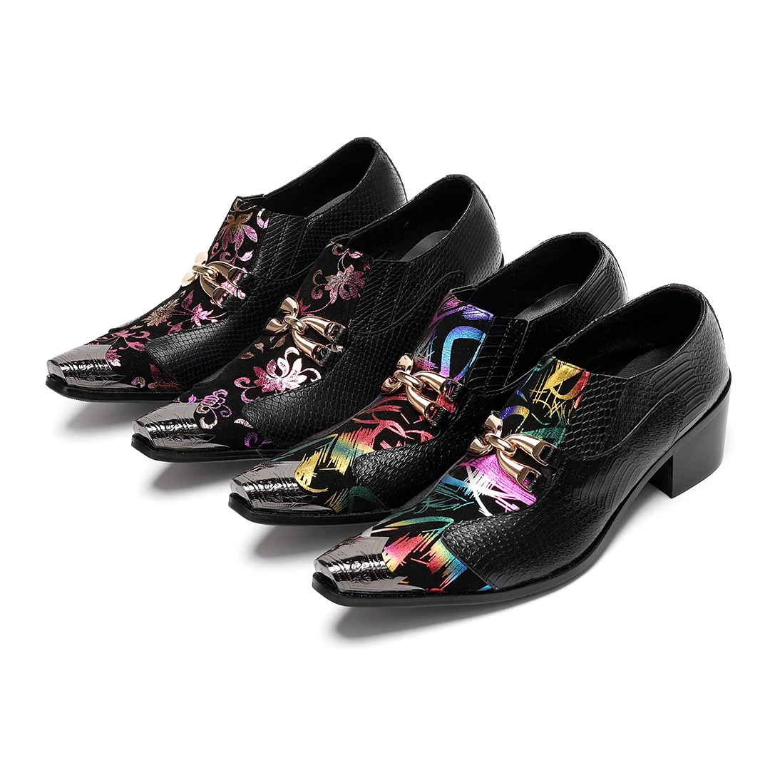 

Men's height increasing pointed leather shoes 4.5cm metal pointed leather shoes fashionable black party casual men's shoes