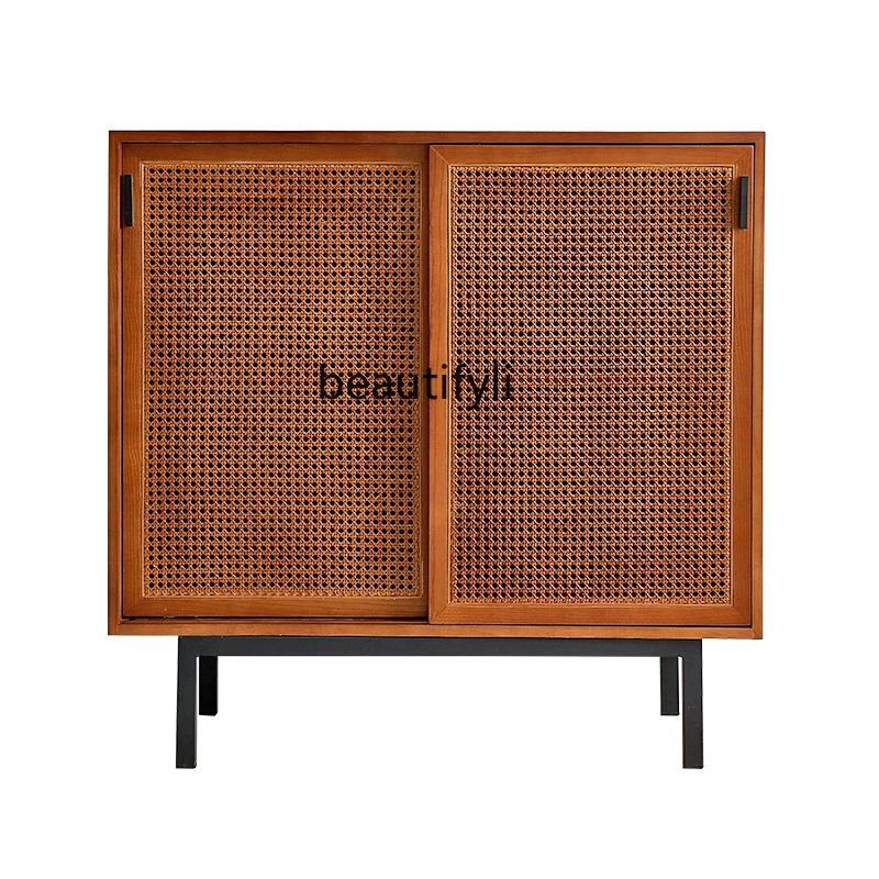 

Solid wood rattan dining side cabinet modern wall shoe cabinet locker storage living room home