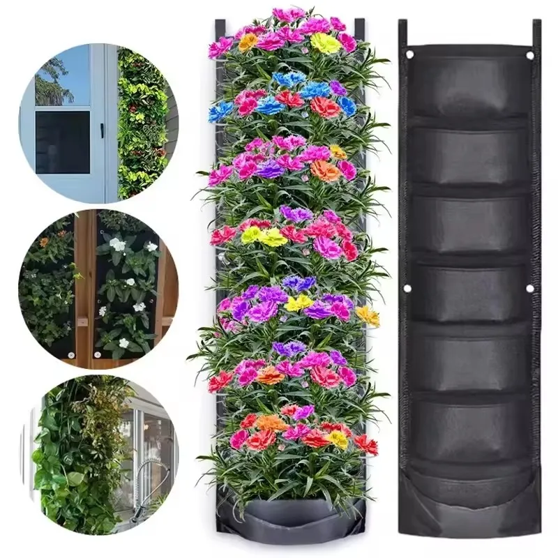 

7-карманный вертикальный мешок для выращивания посадки, фетровая ткань, настенный подвесной уличный садовый горшок, контейнер для выращивания цветов и овощей
