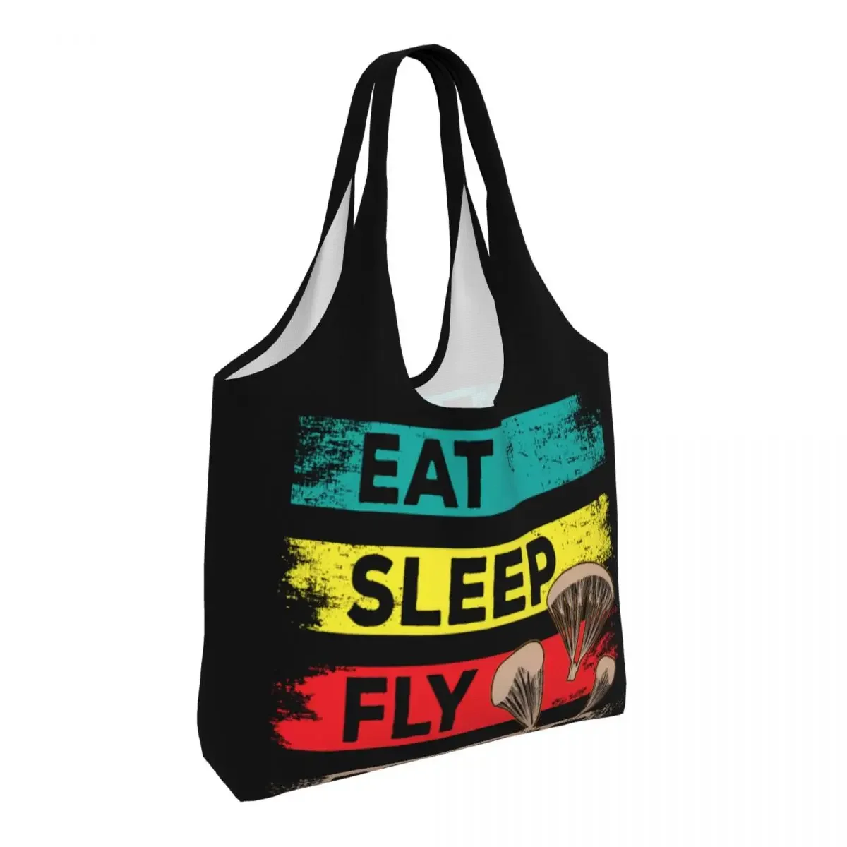 Funny Printed Paragliding Eat Sleep Fly Repeat Shopping Tote Bags Durable Canvas Shopper Shoulder Paraglider Bags Handbags