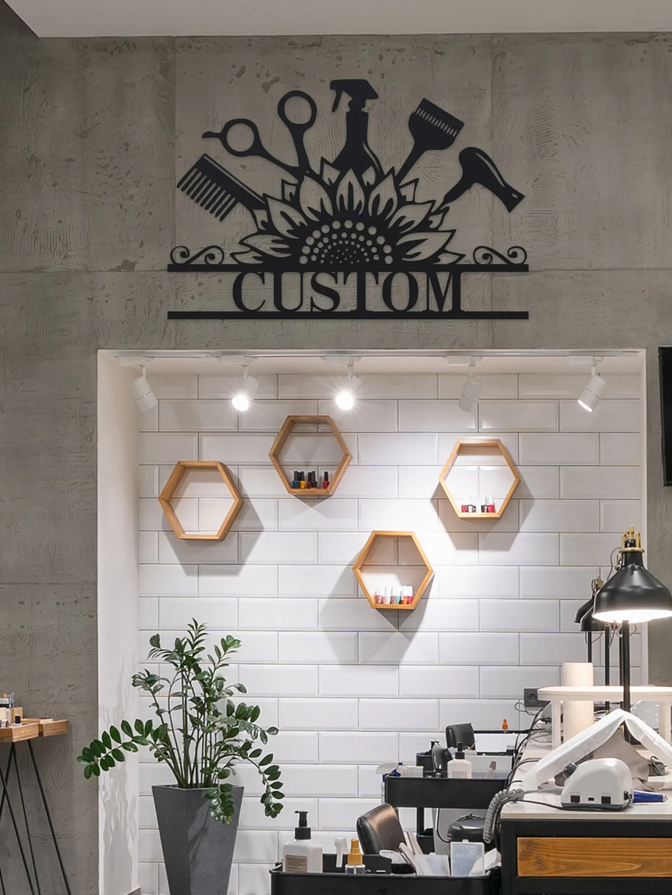 علامة معدنية لخزانة الشعر المخصصة، لوحة فنية جدارية معدنية لصالونات التجميل المخصصة للفتيات، علامة اسم خزانة الشعر المخصصة، تصفيف الشعر المخصص