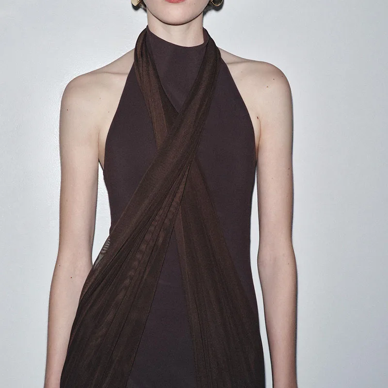 Summer New Arrival Women's Dr Gauzy Bal Splice Hanging Ne Collar Dr Casual H Version Other Material 00%