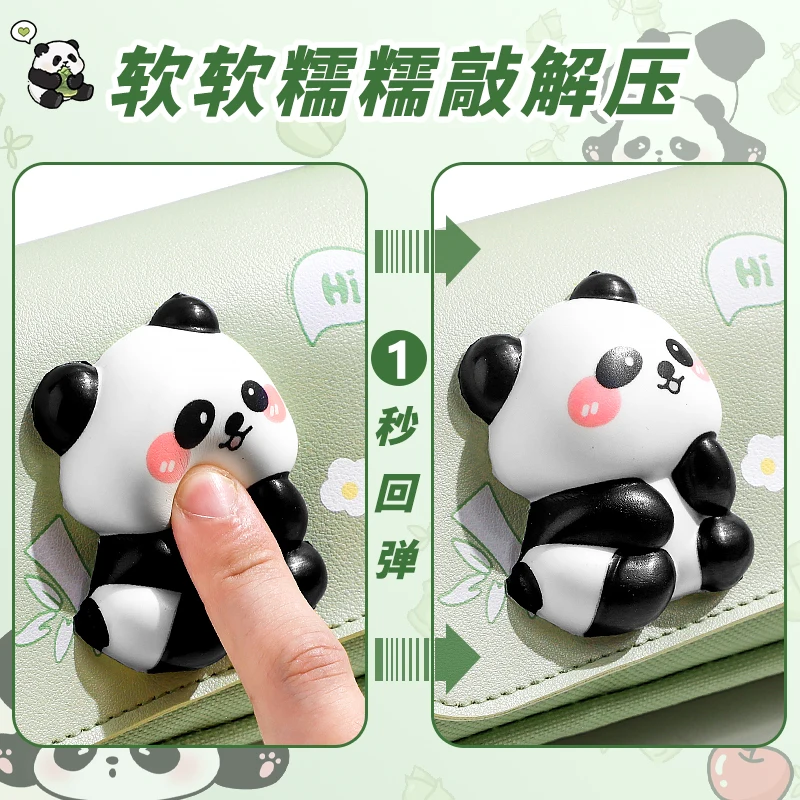 Green Panda Pencil Bag Large Capacity Stationery Pen Case Bear Dog Cat Handle Storage School Supplies Gift Box PU Ruler Holder A