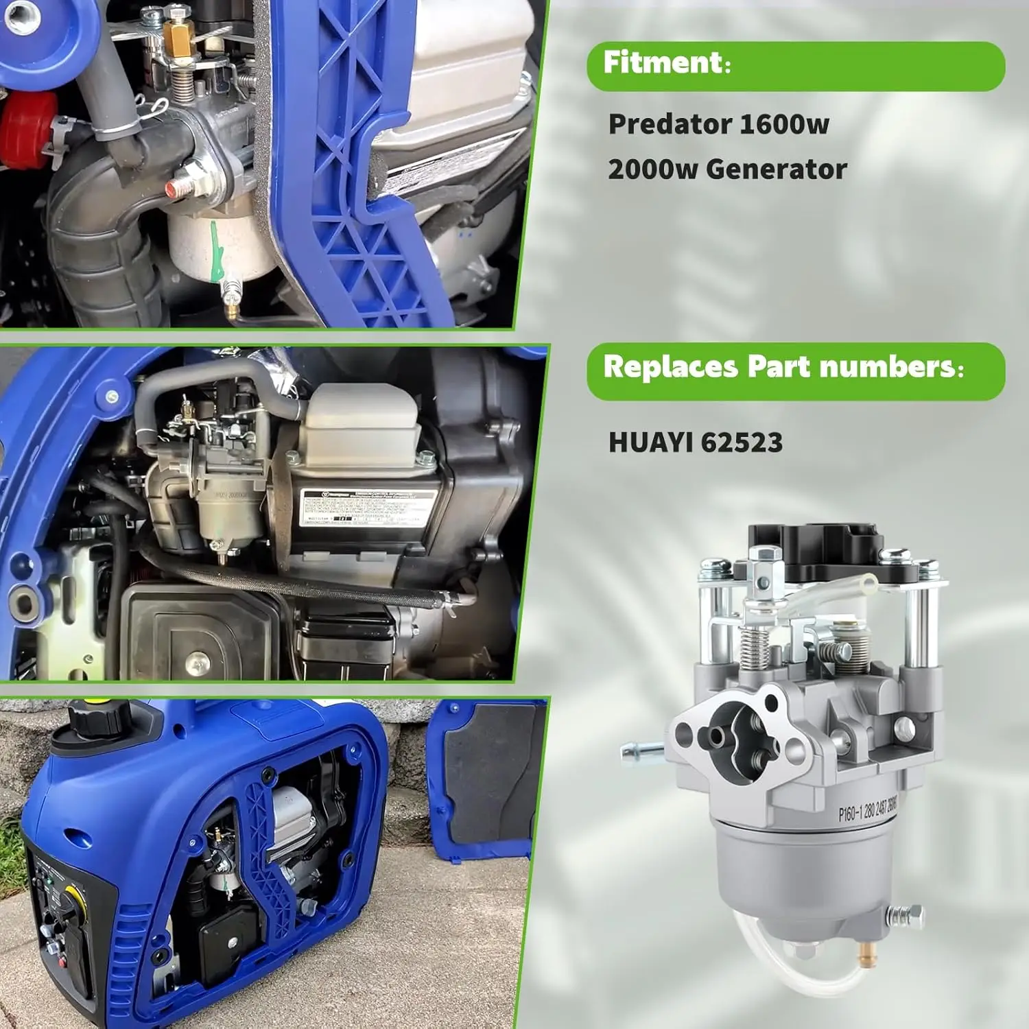 HUAYI 62523 Carburetor Fits for Harbor Freight Predator 1600 2000 Watts Inverter 62523 Generator Carb with Dust Cover Gaskets Fu