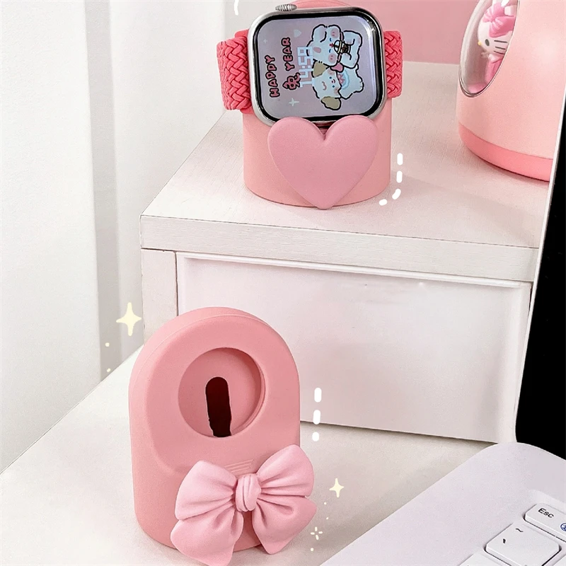 3D Bow Soft Silicone Bracket Charger Dock Station Charging Holder For Apple Watch Stand Series Ultra 8 7 6 5 4 SE 3 Accessories