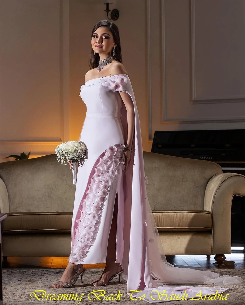 Aangepaste klassieke roze jersey avondjurk formele boothals uit de schouder galajurk zachte rechte rechter trein feestjurk