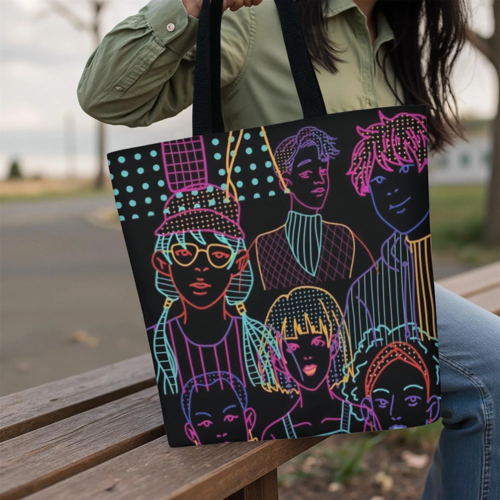 Borsa da donna versatile in tela stile hiphop Borsa a tracolla design per persone nere Grande riutilizzabile adatta per lo shopping e la strada