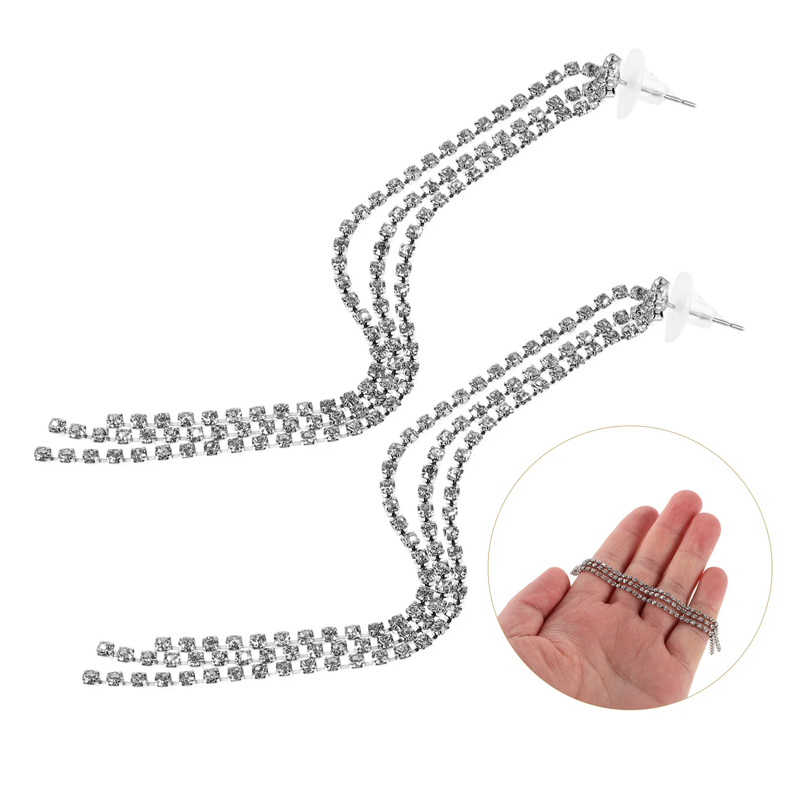 

1Pair Glittering Rhinestone Tassel Earrings Long Drop Dangle Earrings for Bridal Wedding Prom Statement Jewelry