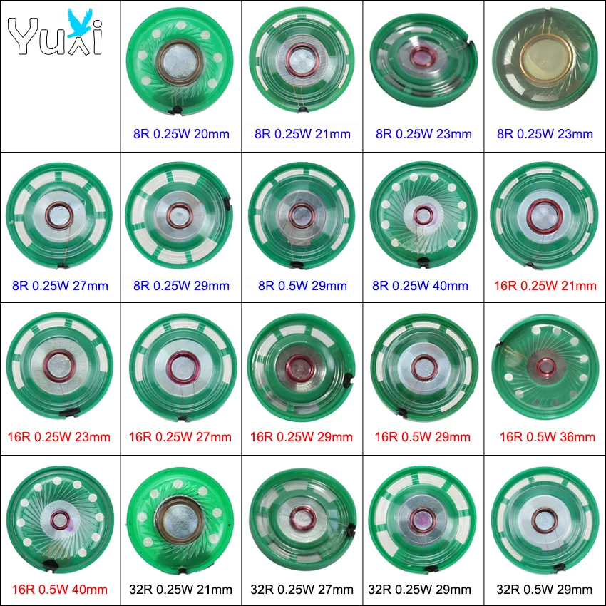 

YuXi 2pcs 8/16/32 Ohm 0.25W 0.5W 20mm 21mm 23mm 27mm 29mm 36mm 40mm Diameter External Magnetic Speaker DIY Horn For Children Toy