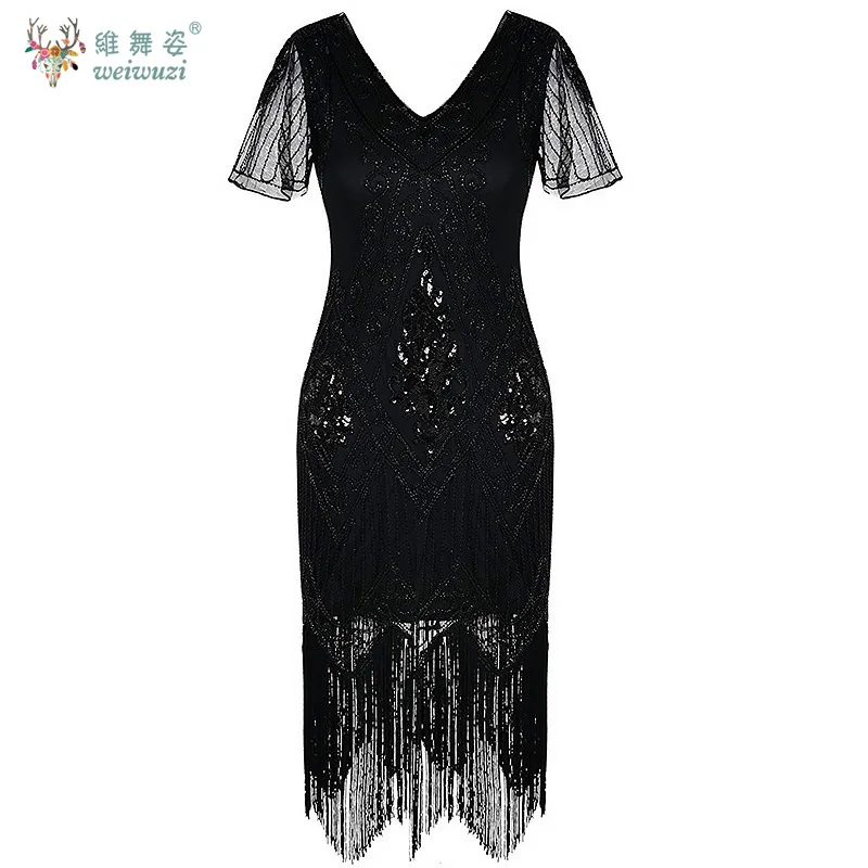 여성용 비즈 장식 섹시 가운 빈티지 우아한 시퀸 메쉬 V넥 반팔 프롬 파티 이브닝 드레스 무대 공연 의상