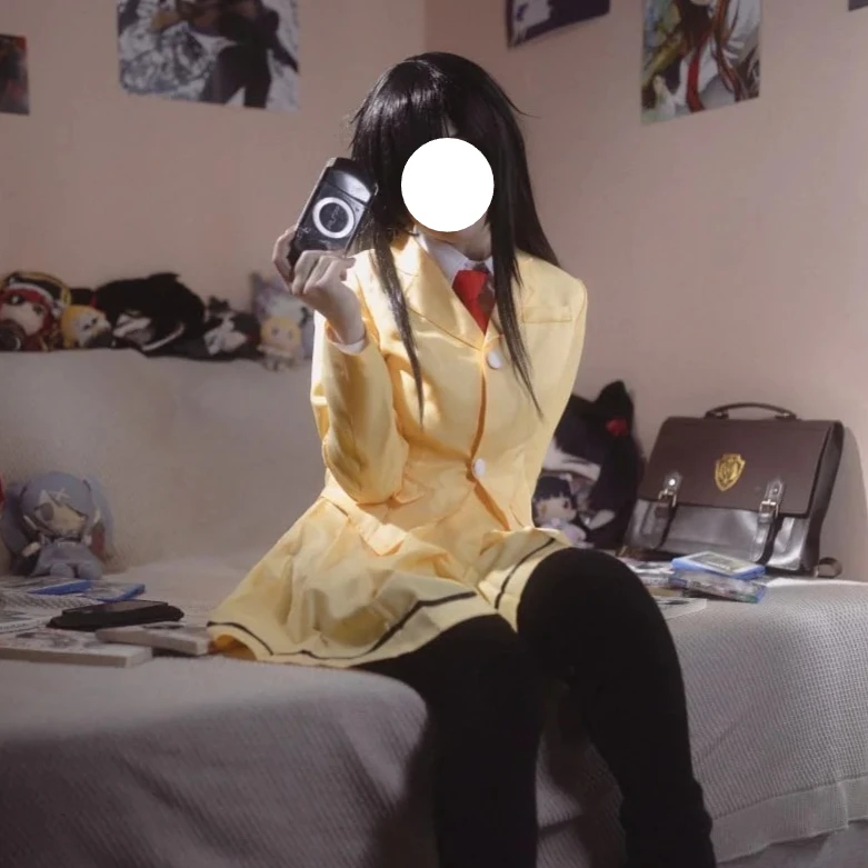 Anime WataMote Tomoko Kuroki Cosplay Japanese School Uniform Costume Cream Yellow Blazer White Shirt Red Tie Pleated Skirt Set - view 3