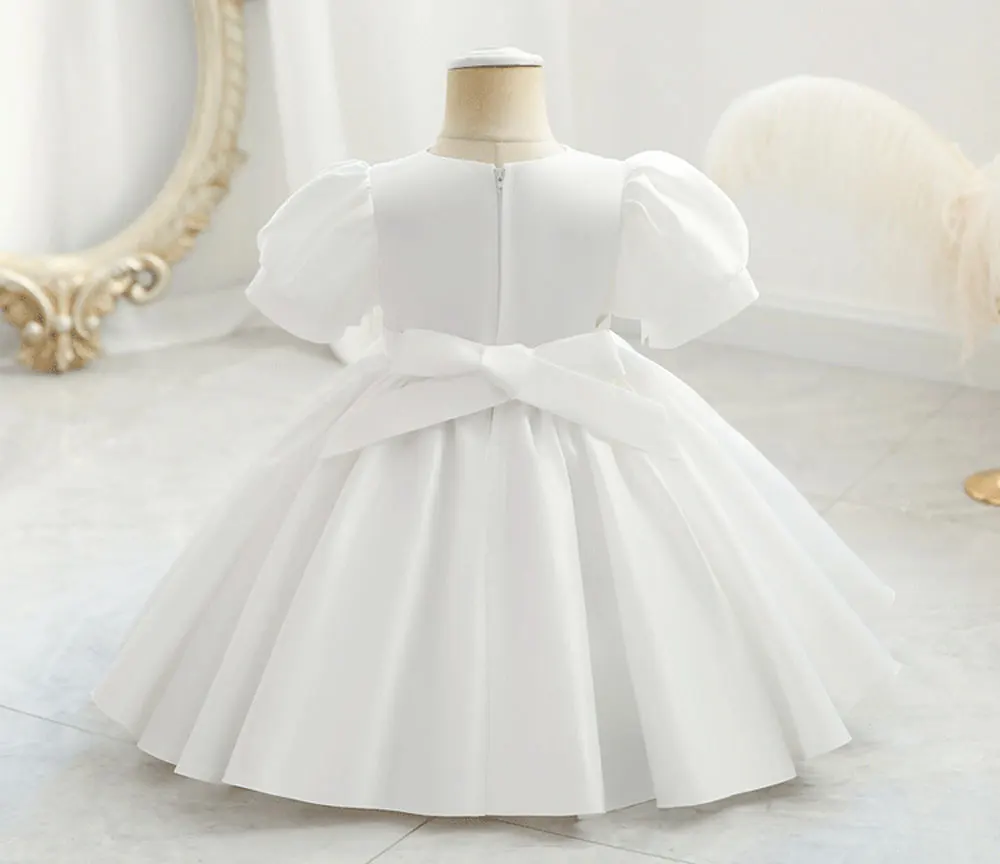 New Summer Baby Dresses Puff Sleeve Toddler Girl Clothes for Birthday Christening Cute Bow Newborn Childhood Dresses 0 to 5 Year