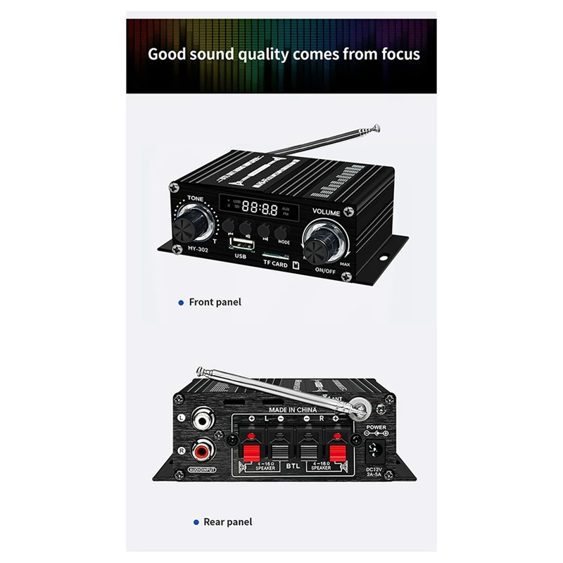 Amplifier Bluetooth Digital, pengeras suara HIFI 2 saluran mobil rumah 12V FM rcever kelas-AB AMP