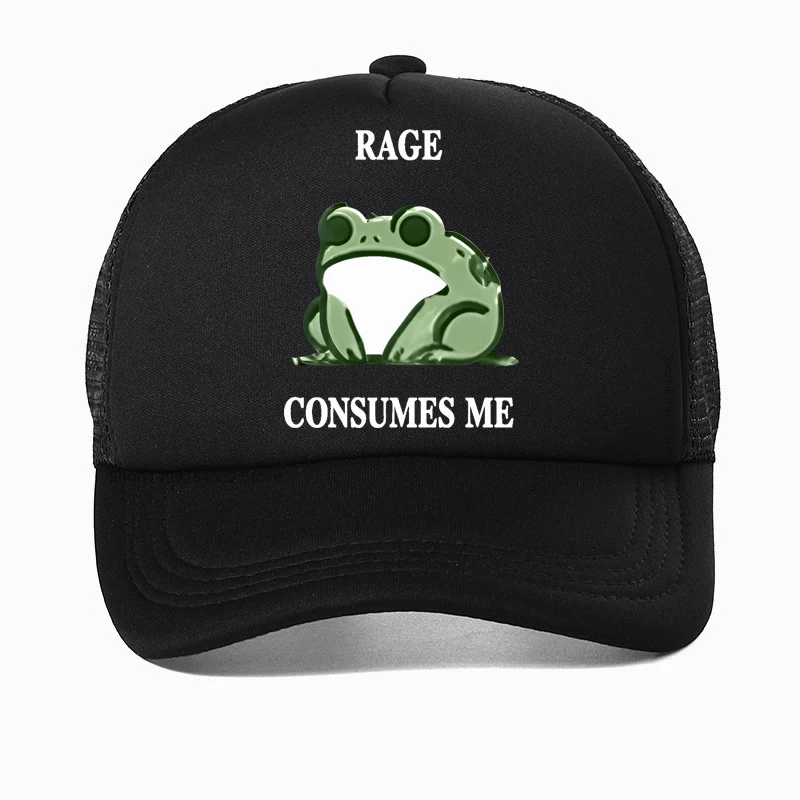 

Rage Consumes Me Frog Vintage hat Men Women Hip hop hat Nature Lover Silly Frog Retro Baseball Cap Mens mesh trucker hats