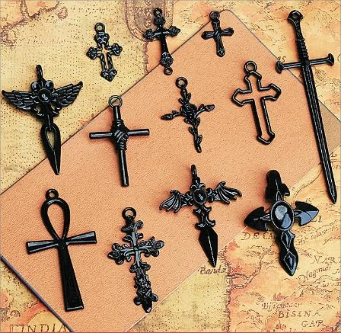 10 قطعة Steampunk الصلبان دلايات لصنع المجوهرات أسود اللون ارتفع الصليب دلايات قلادة قلادة المفاتيح Findings بها بنفسك النتائج مجوهرات