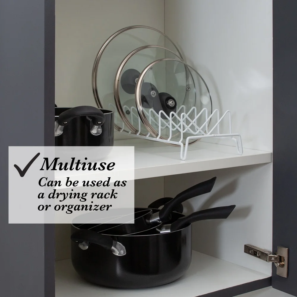 

Lid Organizer Rack Kitchen Storage Drying Rack Plate Holder Open Wire Design Sturdy Iron Free Standing Utility Home Decor