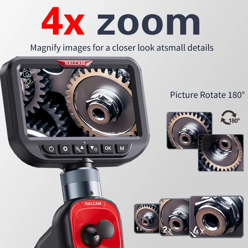 RALCAM Articulating 360/720° Endoscope 6.5mm Inspection Camera Cameras with 6 LED, IP67 Waterproof 1M/1.5M Dual Single