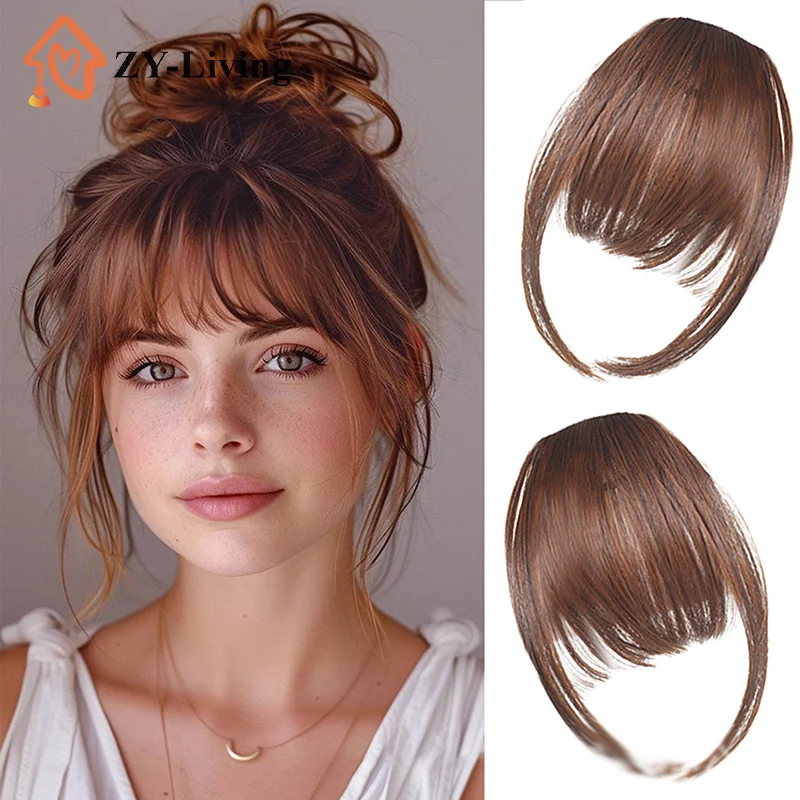 Synthetic Fake Air Bangs Natural Hair Extension Front Fringes Hairpiece Black Brown Clip In Bangs Double Sideburns Hair Styling
