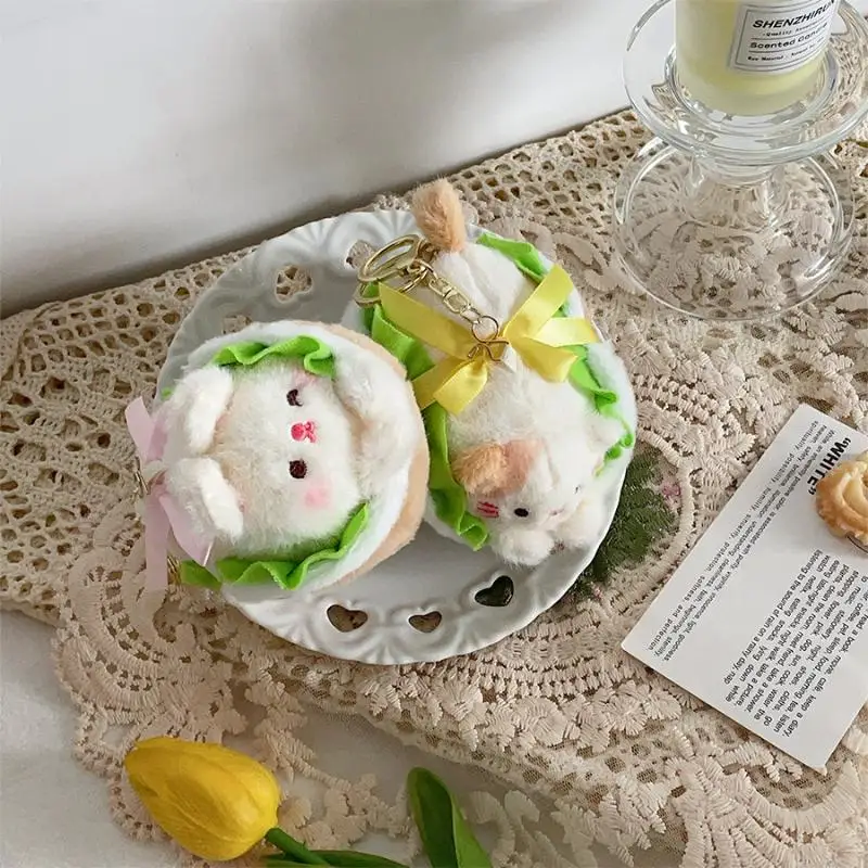 Lindo Animal de dibujos animados colgante de perro caliente llavero de felpa Kawaii comida creativa muñeco de peluche encanto mochila colgante accesorios regalos