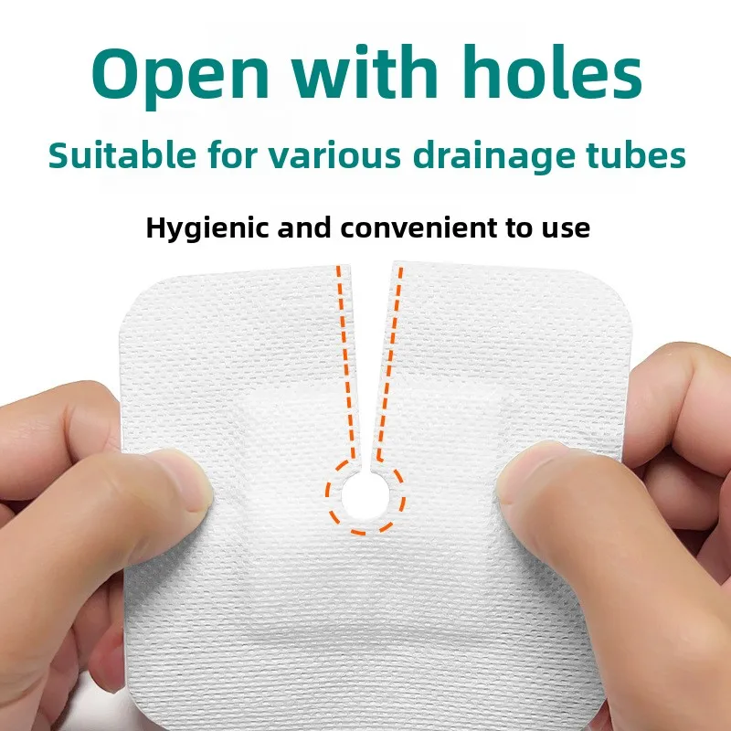 Picture 5: 10Pcs Feeding Tube Dressing Adhesive Split Drain Gauze Sponge PEG Catheter Stabilization Holder Incision Surgery Wound Care Pad