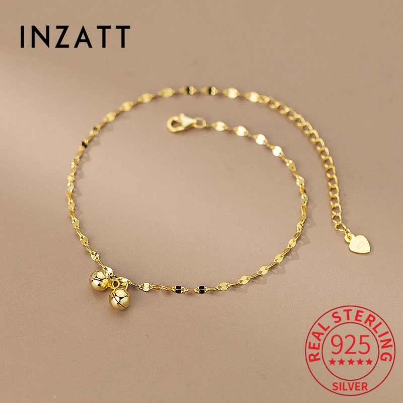 

INZATT Real 925 Sterling Silver 18K Gold Bell Lip Chain Anklet For Fashion Women Cute Fine Jewelry MInimalist Accessories Summer