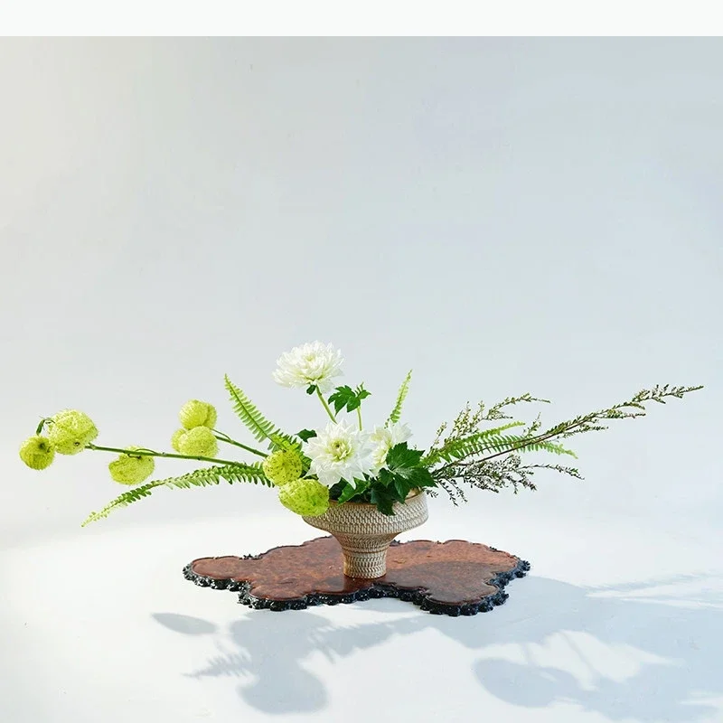 Hammer Patterned High Footed Ceramic Vase Ikebana Table Decoration Flowers Arrangement Floral Vases Room Aesthetic Decor