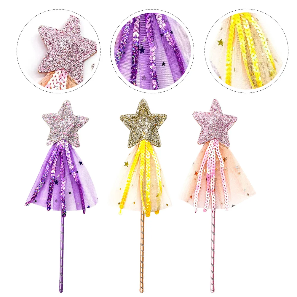 

3Pcs Star-Shaped Fairy Wands Exquisite Gauze Design Childrens Birthday Gift Party Favors Star-Shaped Fairy Wands