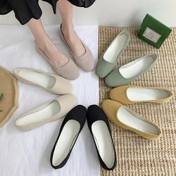 New Woman Soft Sole Knitted Flats Lady Holiday Dress Barefoot Shoes Female Concise Yellow Green Pink Party Flats Plus Size 35-43