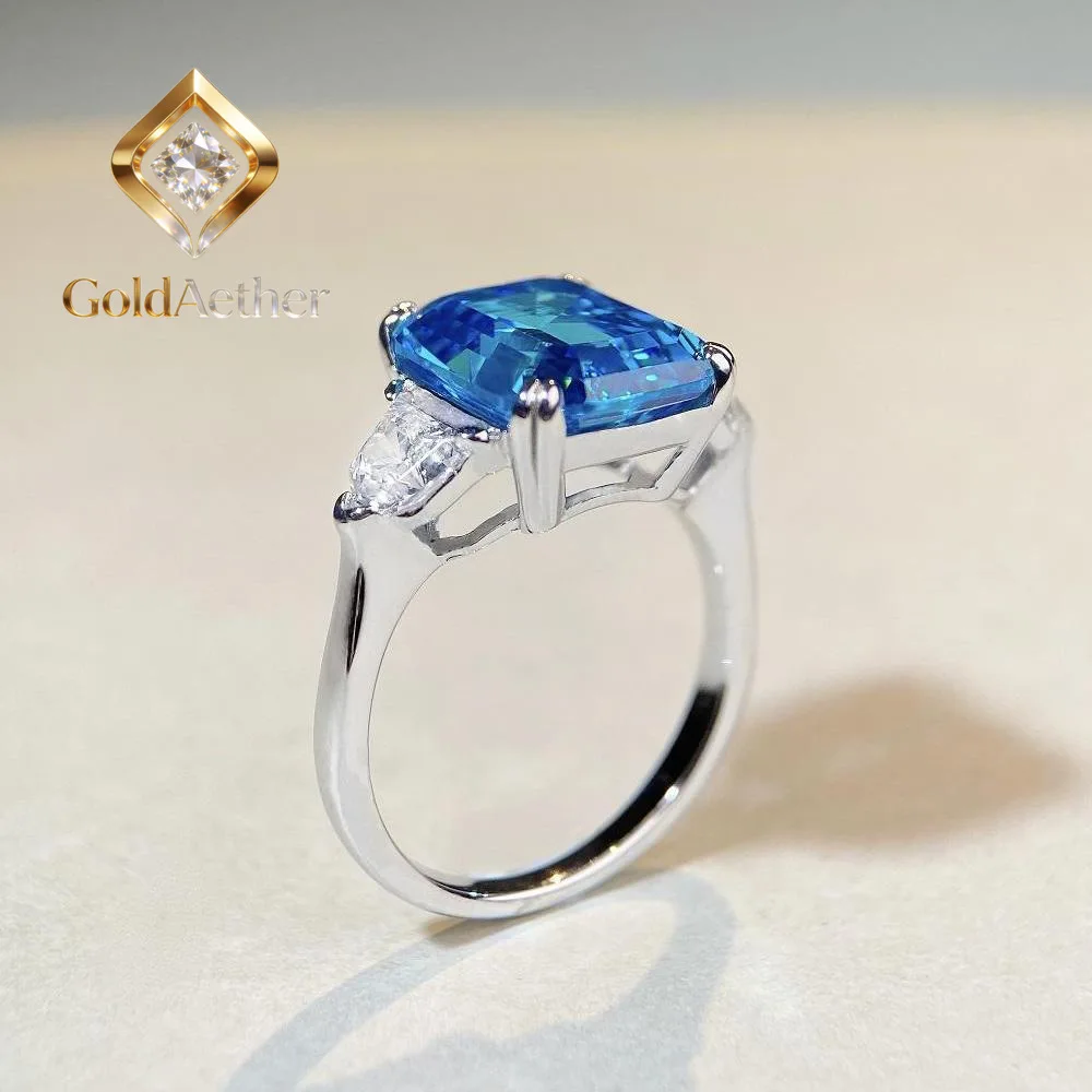 

Кольцо GoldAether Luxury из цельной платины PT950 с бриллиантом и аквамарином, модное, 4 карата, с муассанитом