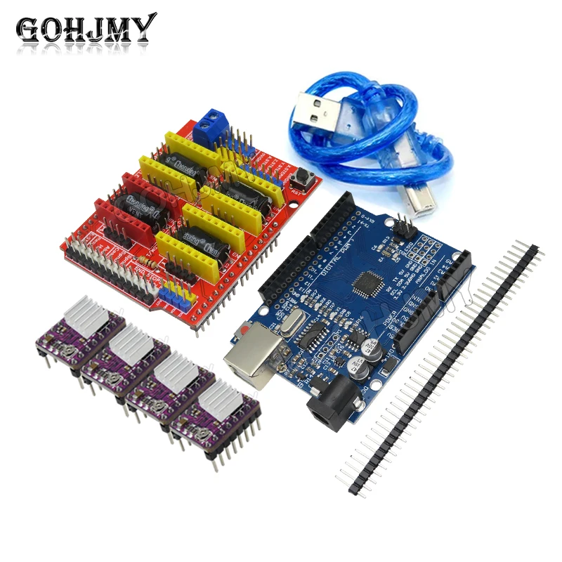 CNC shield V3 engraving machine 3D Printe+ 4pcs A4988 / DRV8825 driver expansion board for Arduino + For UNO R3 with USB cable