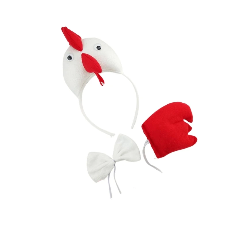 3PCS Halloween Rooster Costumes Costume Rooster Headbands Tail and Bowtie Halloween Chicken Dress Up for Kid Birthday
