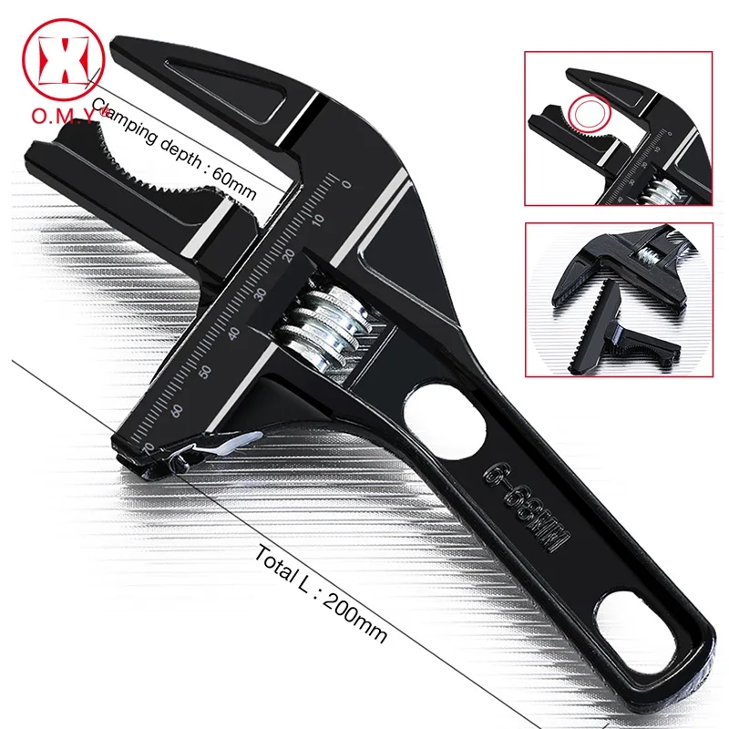 Adjustable Wrench Large Opening Bathroom Spanner Wrenches Wide Jaw Aluminum Alloy Spanner Wrenches Shank Plumb