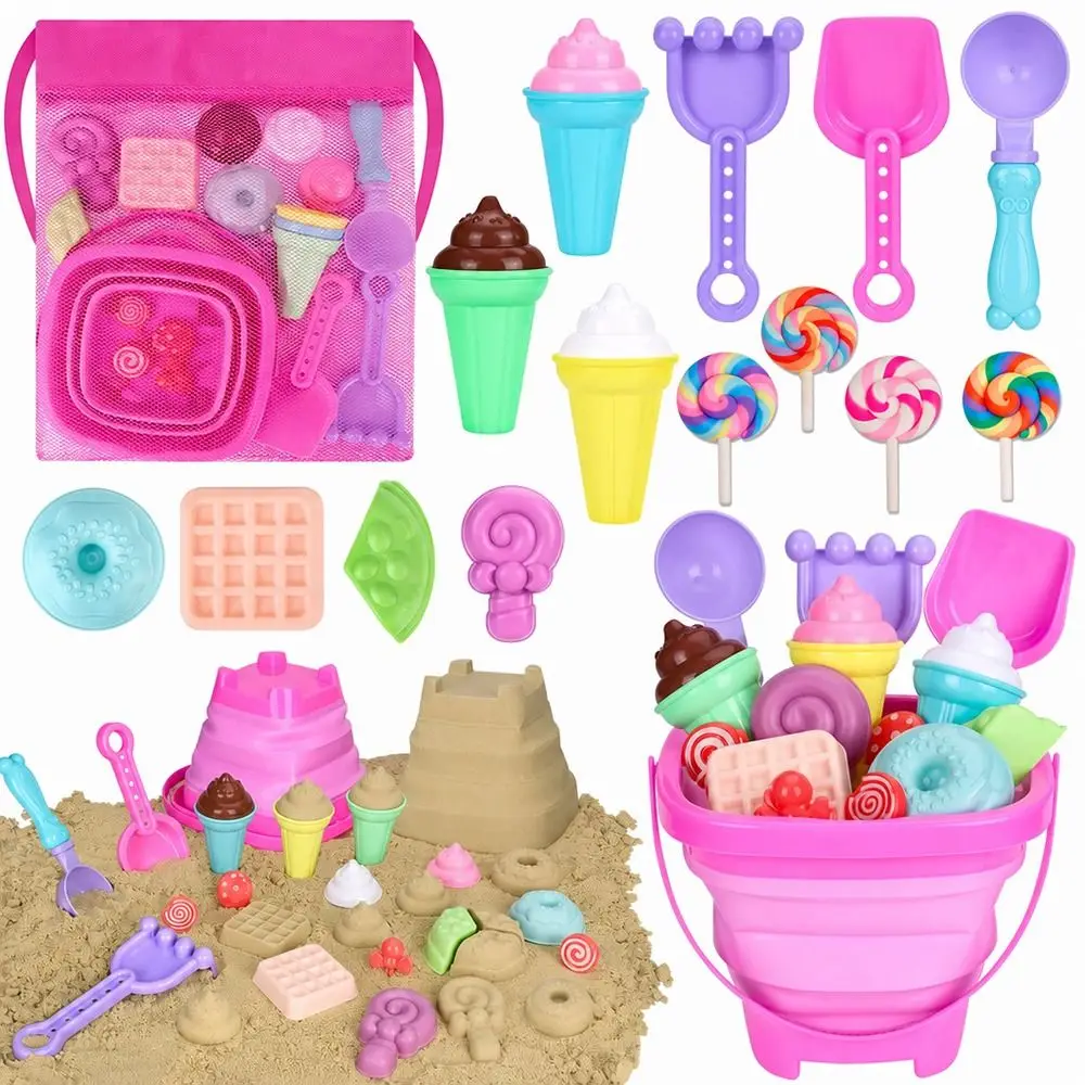 18/20/22/26PCS Multicolor Beach Set Sand Model Mixed Shape Sand Bucket Set Collapsible Sand Bucket Shovels Sand Mold