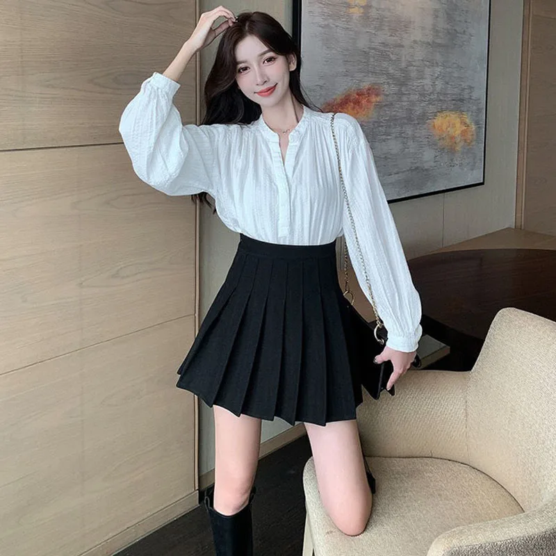 Lucyever Vintage Brown Woolen Mini Skirt Women Korean High Waist Pleated Skirts School Girl Uniform Y2K All-Match Jk Short Skirt