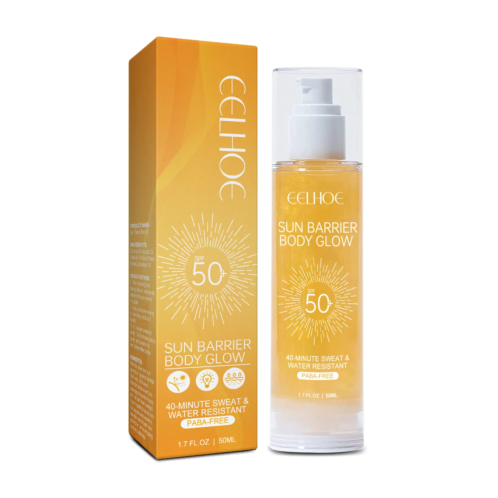 Protezione solare originale per il viso Spf 50 Barriera solare Olio per il corpo Rinfrescante Protezione UV impermeabile Olio idratante solare per la cura della pelle