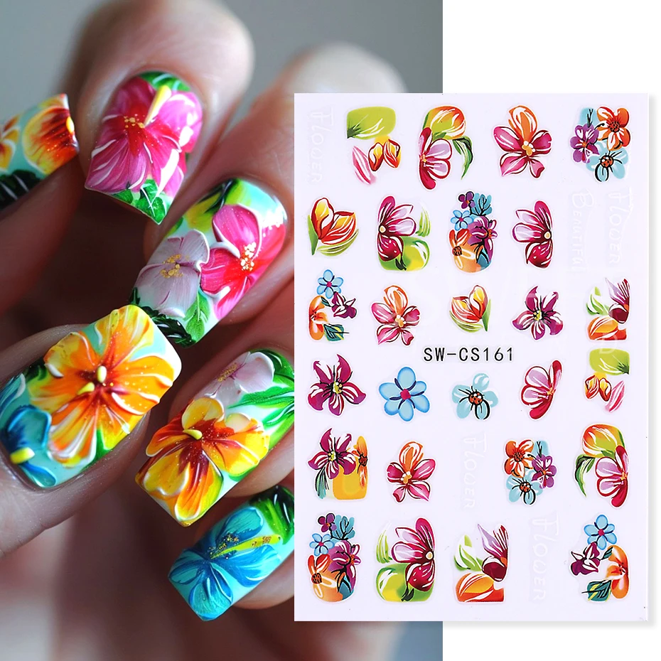 Painting Flowers Sticker For Nails Colorful Blooming Lily Floral Design Sliders Graceful Enthusiasm Style Foil Manicure Supplies