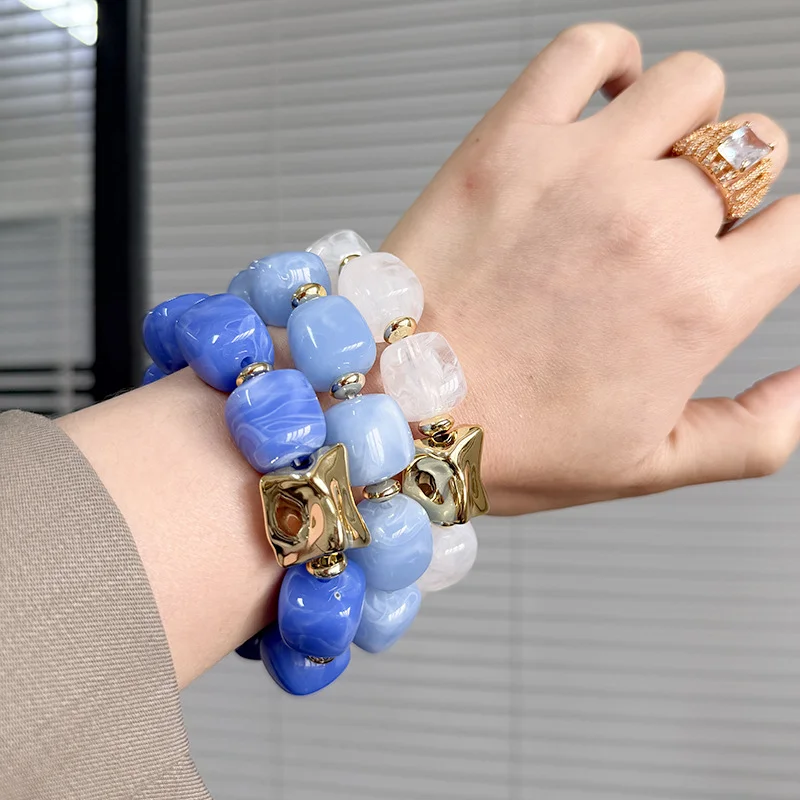 Modische Bunte Acryl-Quadratperlen Elastische Armbänder für Frauen CCB Geometrische Perlen-Stapelbare Armreifen Schmuck Geschenke – Detail 4