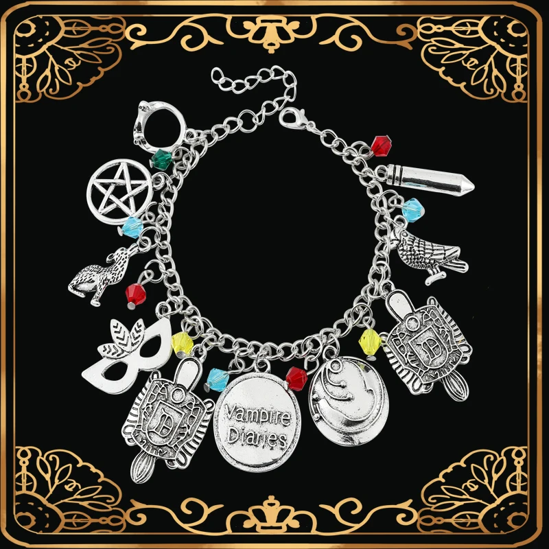 TV The Vampire Diaries Pendants Bangle Bracelet Mask Pentagram Link Chain Bracelets for Women Accessories