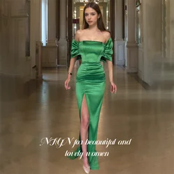 NFYN Green Long Stain Formal Prom Dresses Mermaid Trumpet Off the Shoulder Pleat Women Evening Gown with Side Split Customized