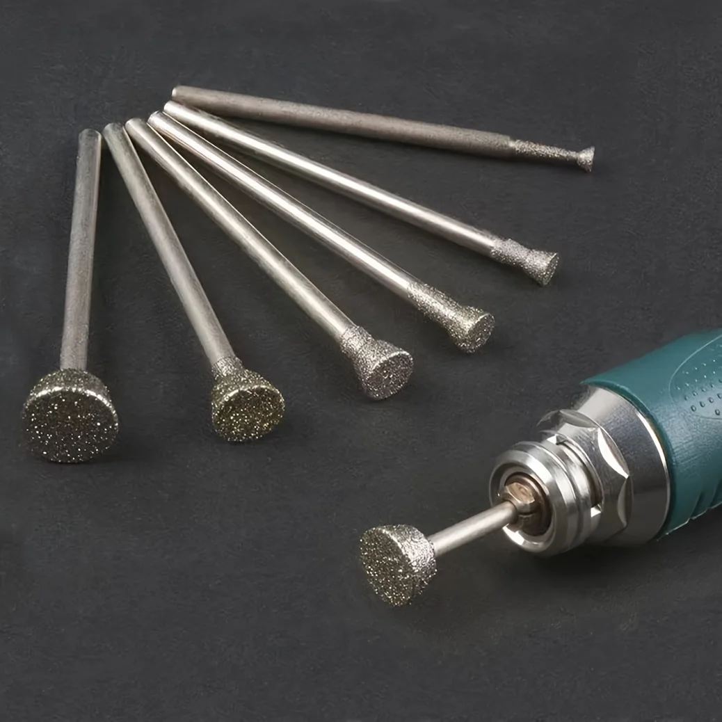 10 Pcs Inverted Trapezoidal Shape Diamond Burr Set, 3/32'' Shank Diamond Mounted Stone Carving Bits for Rotary Tools