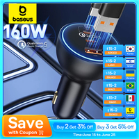 Baseus 160W Car Charger QC 5.0 Fast Charging PPS PD3.0 USB Type C Car Phone Charge For iPhone 16 15 14 Laptops Tablets Samsung