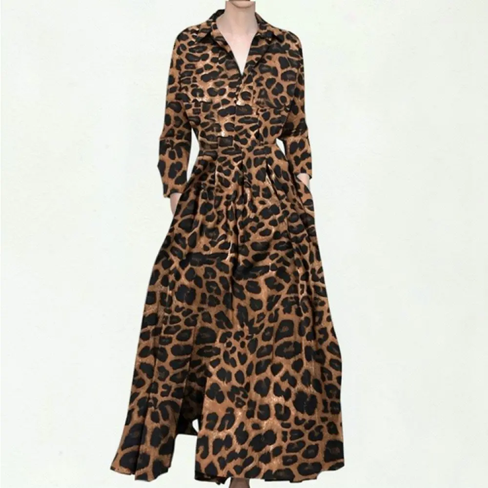 Vintage Style Women Dress Autumn Lapel Long Sleeve Polka Dot Printed Loose Maxi Elegant Casual Streetwear Party Office Apparel